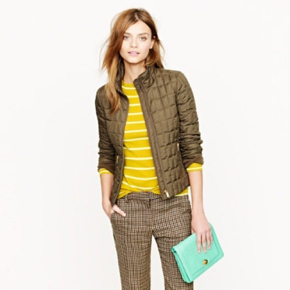 j.crew | snowcap quilted down puffer jacket olive brown s flawed - Picture 13 of 15